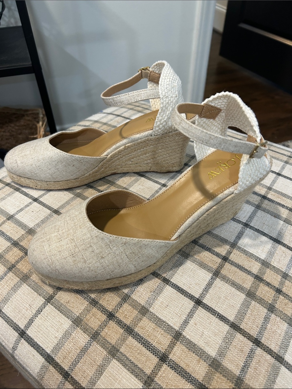 J. Crew Cream Linen Ankle-Strap Espadrille Wedges